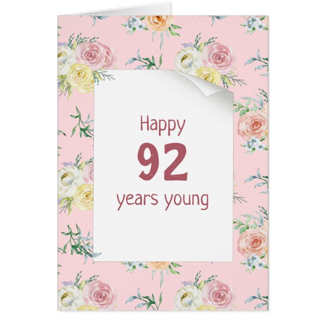 Watercolor Roses 92nd Birthday Cards (Front)