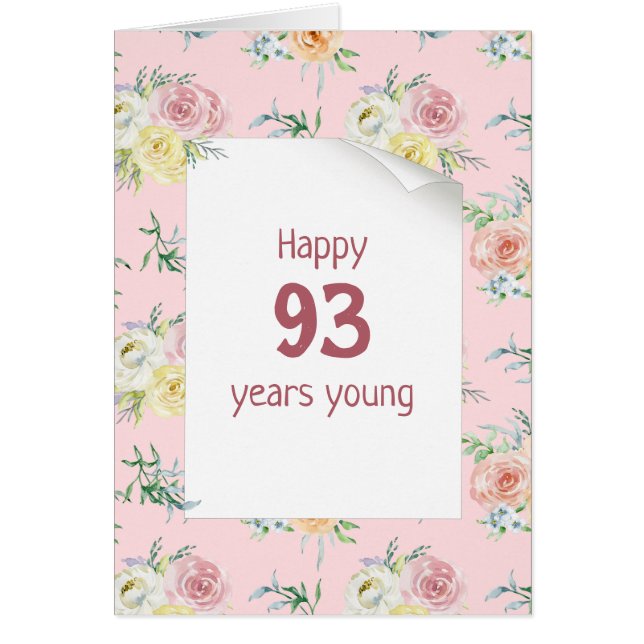 Watercolor Roses 93rd Birthday Cards (Front)