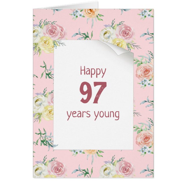 Watercolor Roses 97th Birthday Cards (Front)