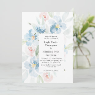 Watercolor Roses and Blue Wedding Invitation