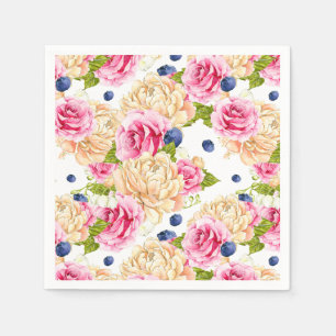 Watercolor Roses and Blueberries Pattern Botanical Napkins