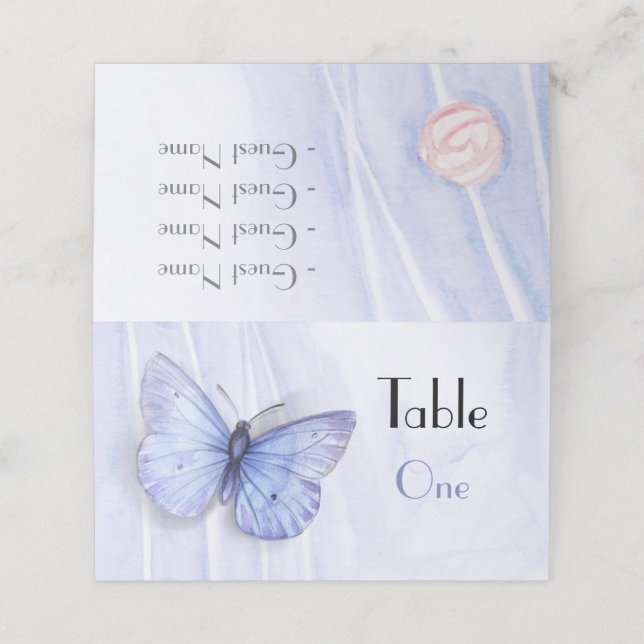 Watercolor roses and butterfly place card (Outside Unfolded)