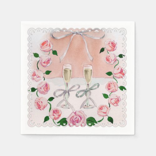 Watercolor Roses and Champagne Napkins