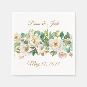 Watercolor Roses and Eucalyptus Paper Napkin
