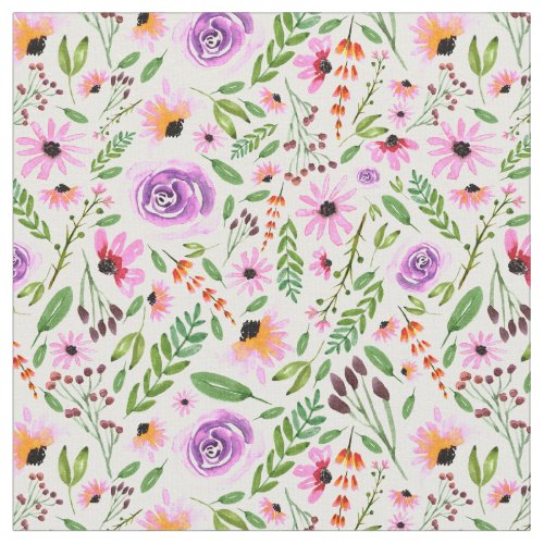 Watercolor roses and florals pattern fabric