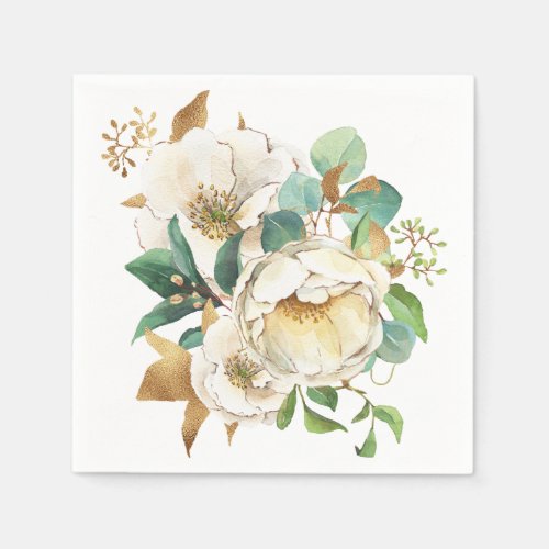 Watercolor Roses and Foliage Paper Napkin
