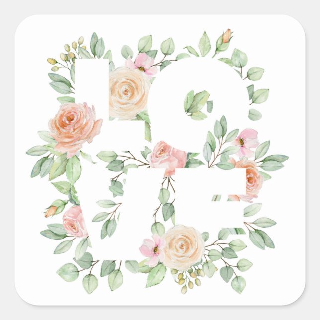 Watercolor Roses and Greeney LOVE Valentine's Day Square Sticker (Front)