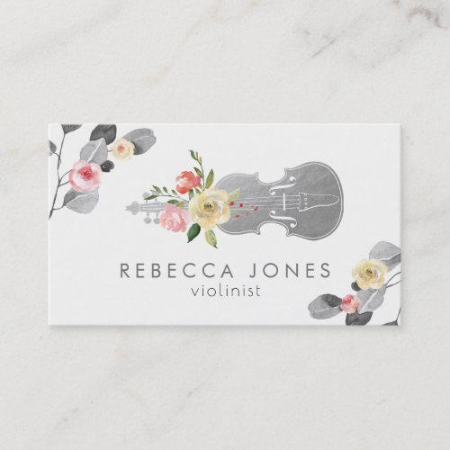 watercolor roses and grey foliage violinist busine business card