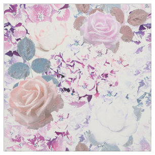 Watercolor roses and hydrangeas.  fabric