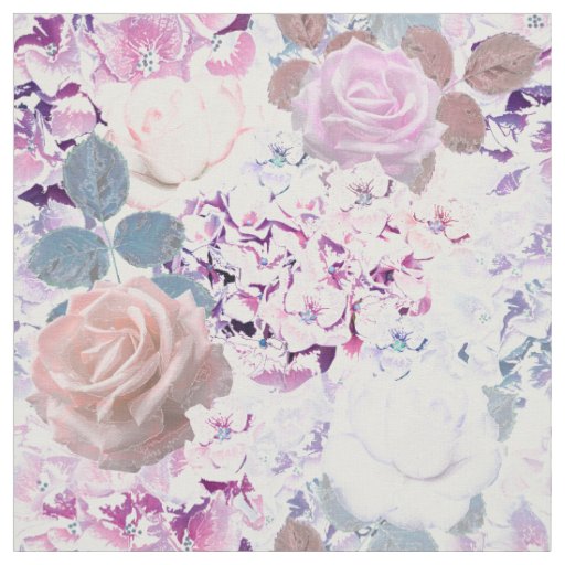 Watercolor roses and hydrangeas.  fabric