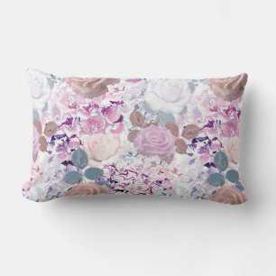 Watercolor roses and hydrangeas. lumbar pillow