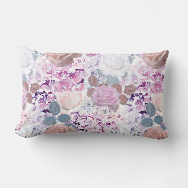 Watercolor roses and hydrangeas. lumbar pillow (Front)