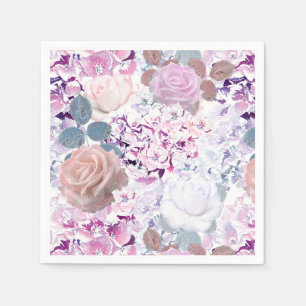 Watercolor roses and hydrangeas. napkins