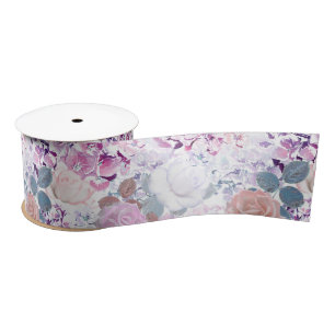 Watercolor roses and hydrangeas.  satin ribbon