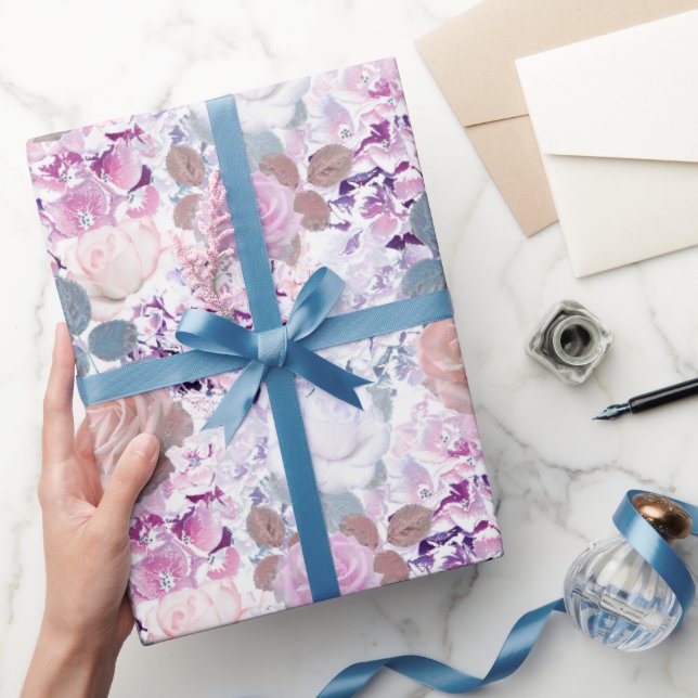 Watercolor roses and hydrangeas. wrapping paper (Gifting)
