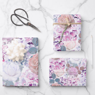 Watercolor roses and hydrangeas. wrapping paper sheets