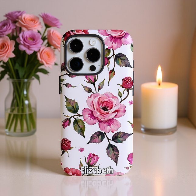 Watercolor Roses and Leaves Pattern Case-Mate iPhone Case (Creator Uploaded)
