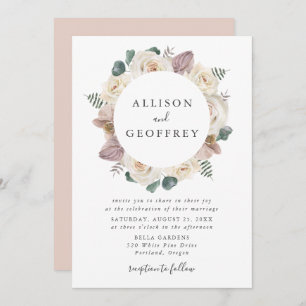 Watercolor Roses and Orchids Floral Frame Wedding Invitation