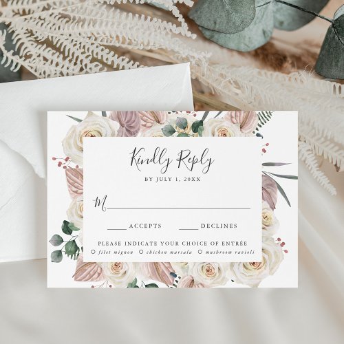 Watercolor Roses and Orchids Meal Choice Wedding RSVP Card