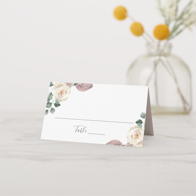 Watercolor Roses and Orchids Personalized Wedding Place Card (Front)