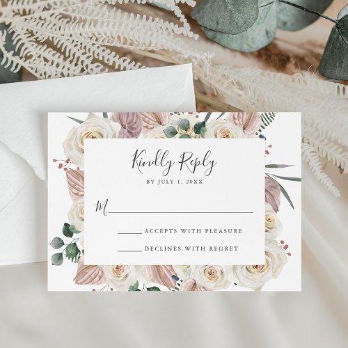 Watercolor Roses and Orchids Wedding RSVP Card