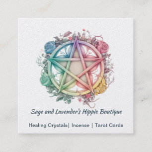 Watercolor Roses and Pentagram Square Business Card
