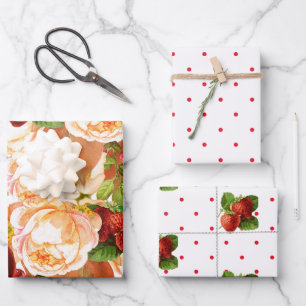Watercolor Roses and Strawberries Wrapping Paper Sheets