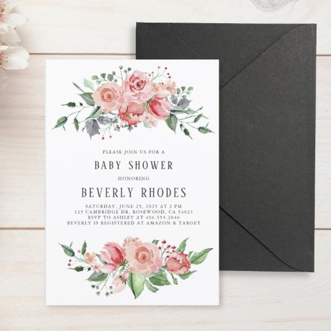 Watercolor Roses Baby Shower Invitation (Creator Uploaded)