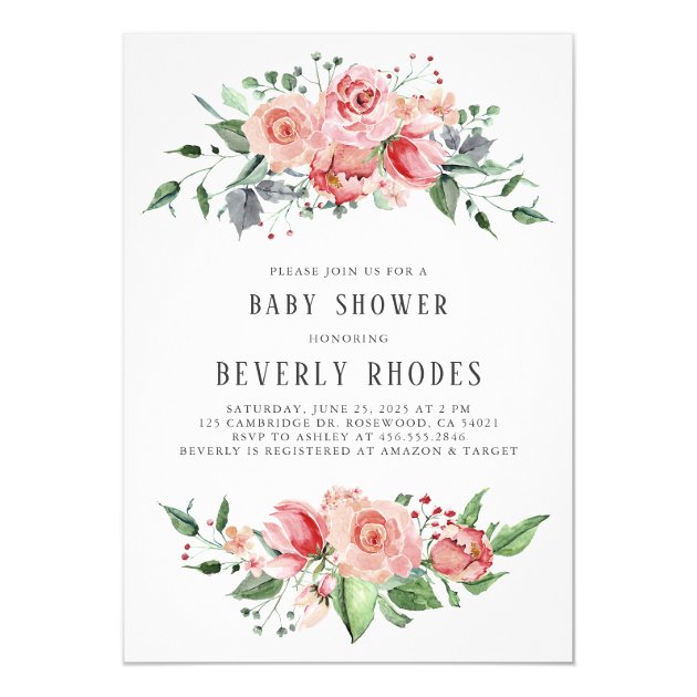 rose themed baby shower invitations