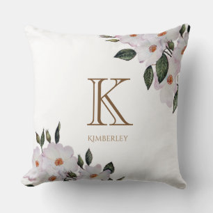 Watercolor Roses Ballerina Floral Art Monogram Throw Pillow