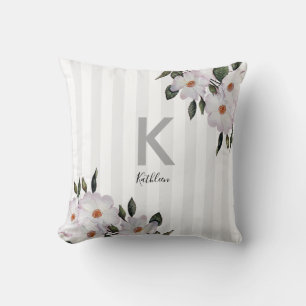 Watercolor Roses Ballerina Floral Art Monogram Throw Pillow