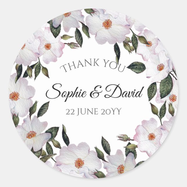 Watercolor Roses Ballerina Floral Illustration Classic Round Sticker (Front)