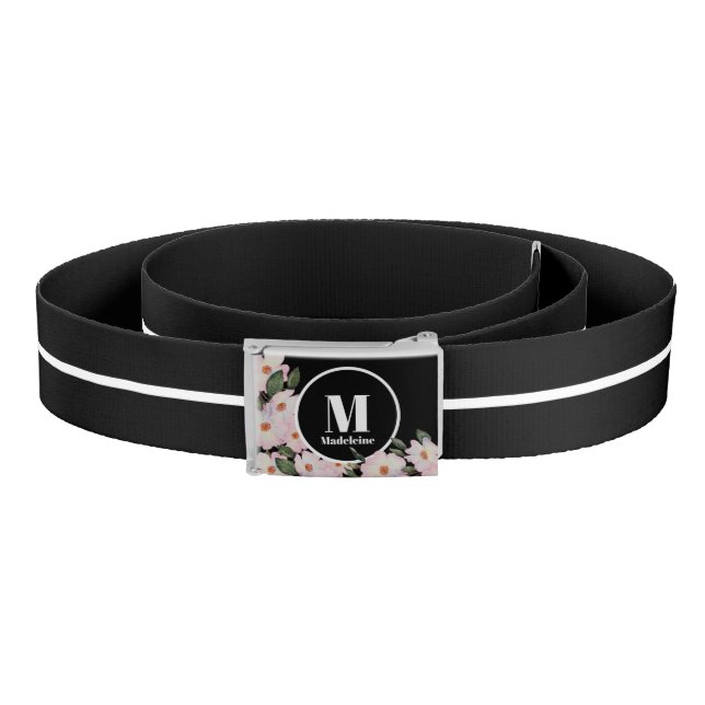 Watercolor Roses Ballerina Floral Monogram Circle Belt (Coil)