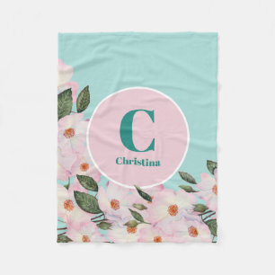 Watercolor Roses Ballerina Floral Monogram Circle Fleece Blanket