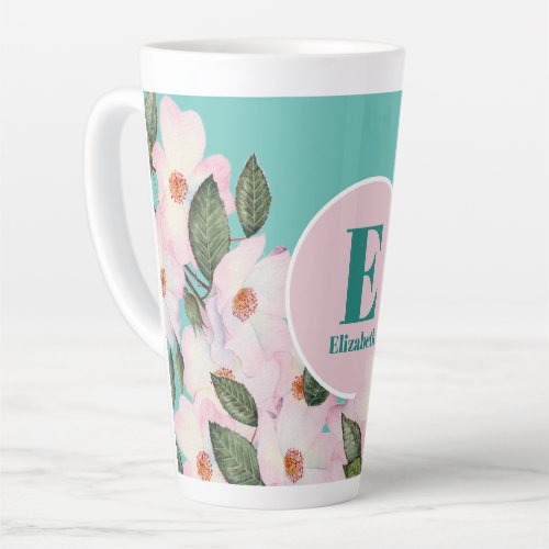 Watercolor Roses Ballerina Floral Monogram Circle Latte Mug