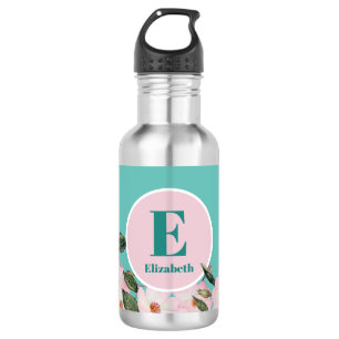 Watercolor Roses Ballerina Floral Monogram Circle Stainless Steel Water Bottle