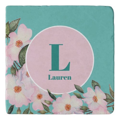 Watercolor Roses Ballerina Floral Monogram Circle Trivet