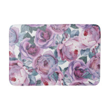 Watercolor roses bath mat floral home decor