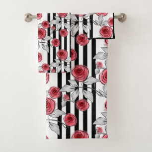 Watercolor roses bath towel set