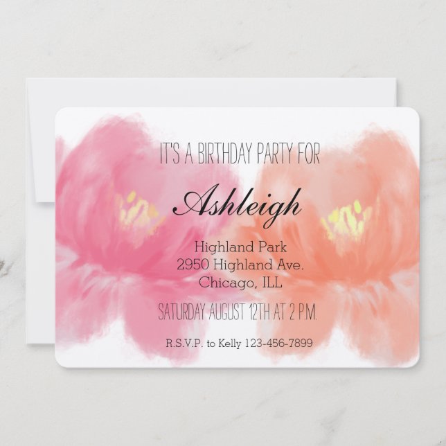 Watercolor Roses birthday Invitation (Front)