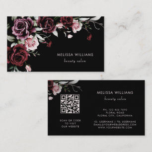 Watercolor Roses Black Background Business Card