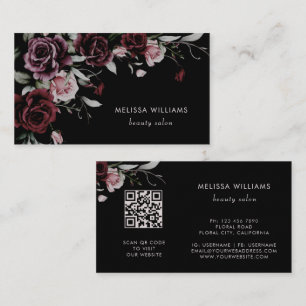 Watercolor Roses Black Background Business Card
