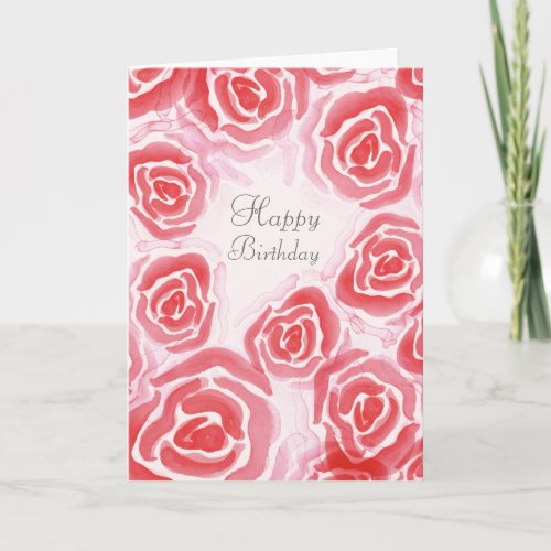 Watercolor Roses Blank Greeting Card