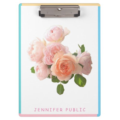 Watercolor Roses Blue Green Pink Yellow Template Clipboard