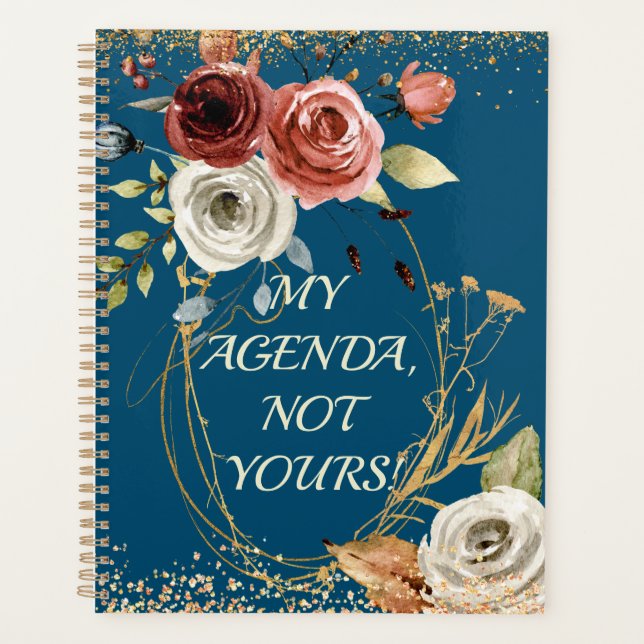 Watercolor Roses Blueish Bouquet Agenda Planner (Front)