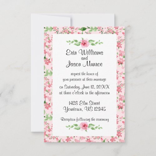 Watercolor Roses Border Wedding Invitation