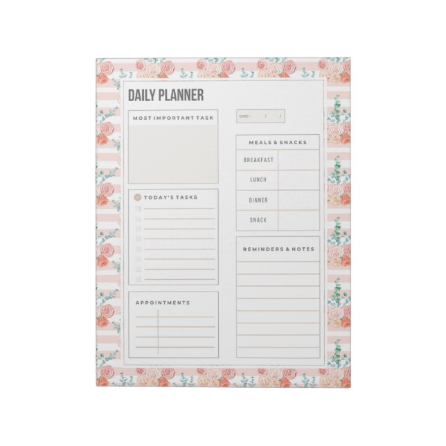 Watercolor Roses Bouquet 40 Pages Daily Planner Notepad (Rotated)