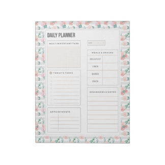 Watercolor Roses Bouquet Daily Planner Pages Notepad