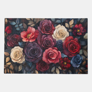 Watercolor Roses Bouquet Leaves Colorful Doormat