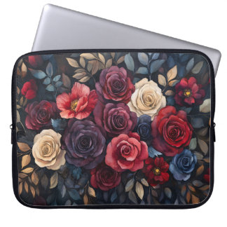 Watercolor Roses Bouquet Leaves Colorful Laptop Sleeve